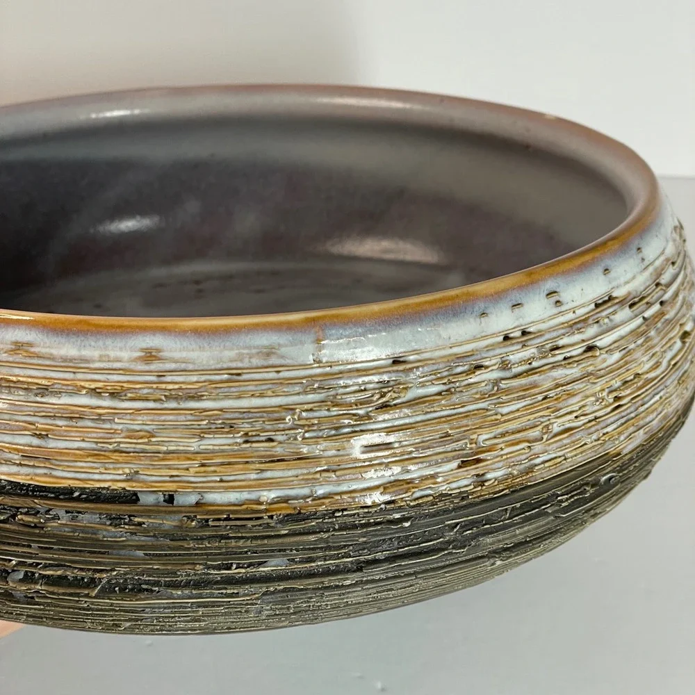 Large Caitlyn‎ Ceramic Porcelain Textured Decorative Candle Bowl Ribbed Stone